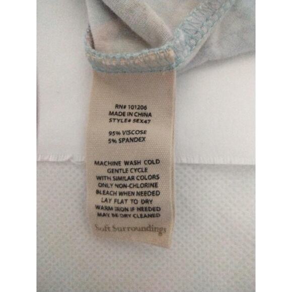 Soft Surroundings Shirt Womens 1X Blue Tropical Leaf Print Tunic Top 3/4 Sleeve - Picture 6 of 6